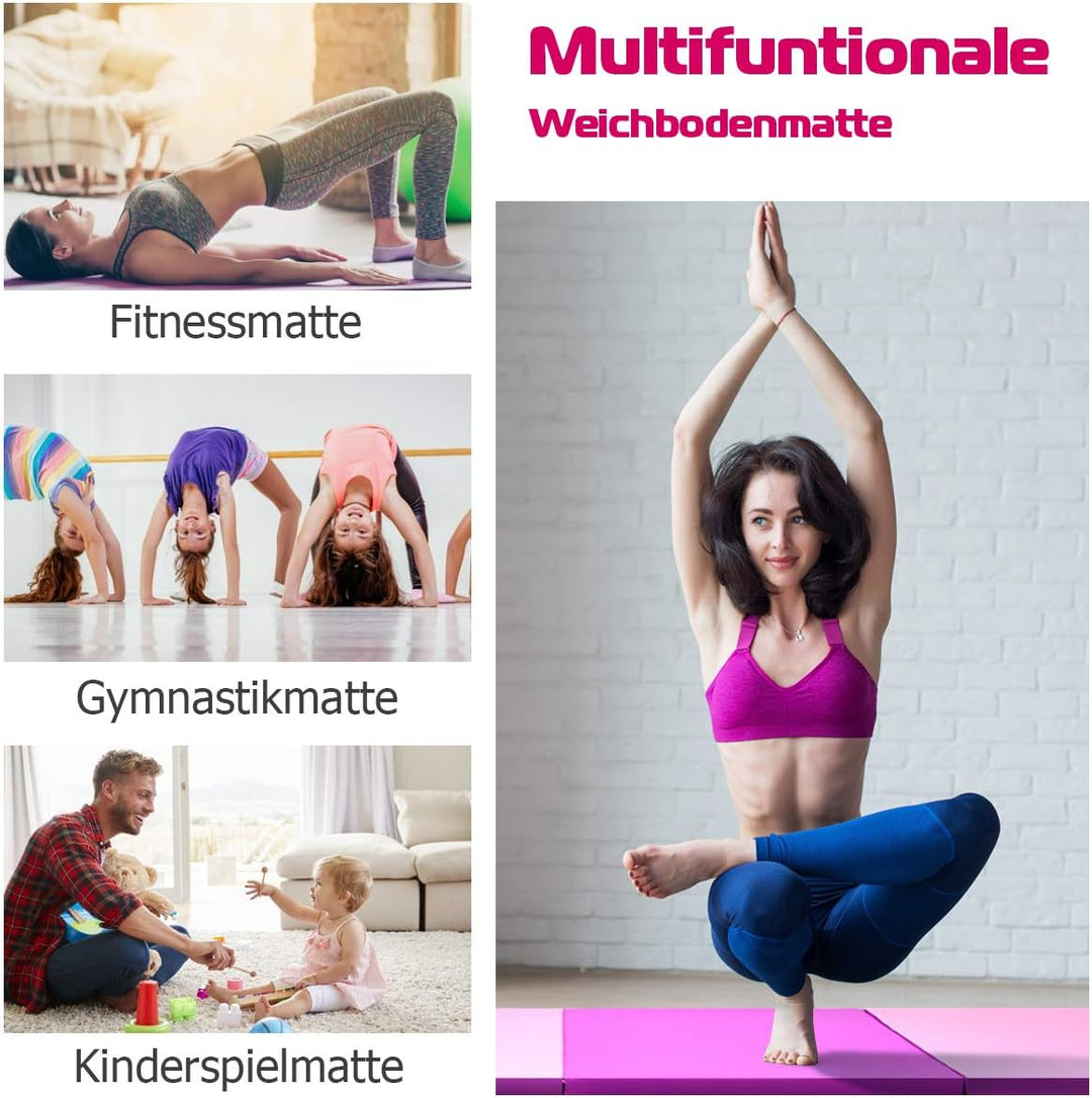 GYMAX Klappbare Gymnastik Fitnessmatte, rutschfeste Turnmatte mit hautfreundlicher Oberfläche, Weich