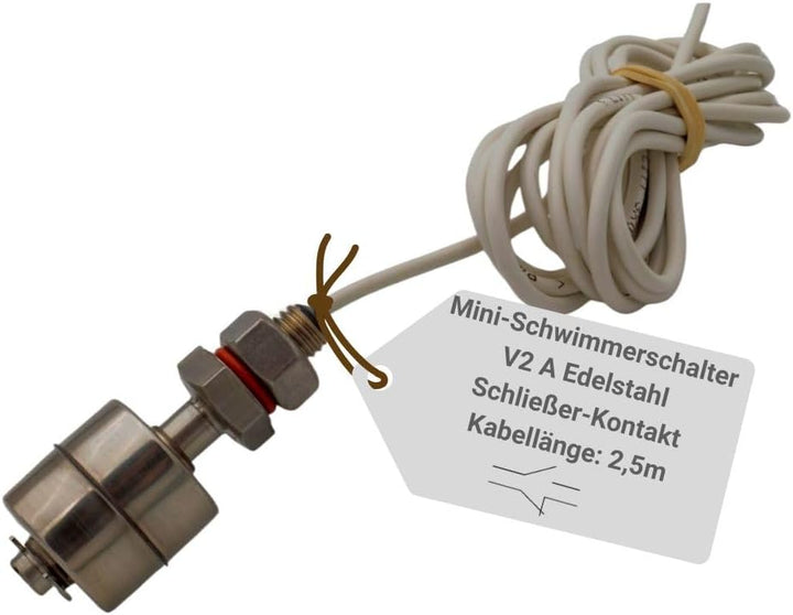 Elektrotechnik Schabus Mini-Schwimmerschalter Edelstahl 2VA Öffner/Umkehrfunktion, 1 Stück, 200941