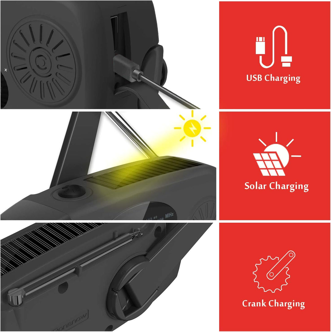 iRonsnow Notfall-Solarradio, Tragbare Kurbelradio mit LED-Taschenlampe, SOS-Alarm, AM/FM/WB Solar Wi