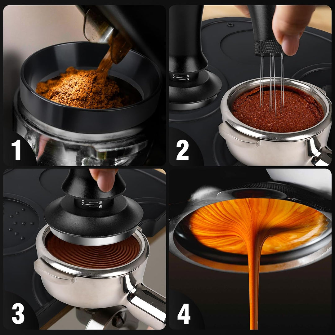 Kaffee Tamper 58mm, Tamper set inkl. WDT Tool, Dosierring 58mm，Tampermatte - Premium Barista Zubehör