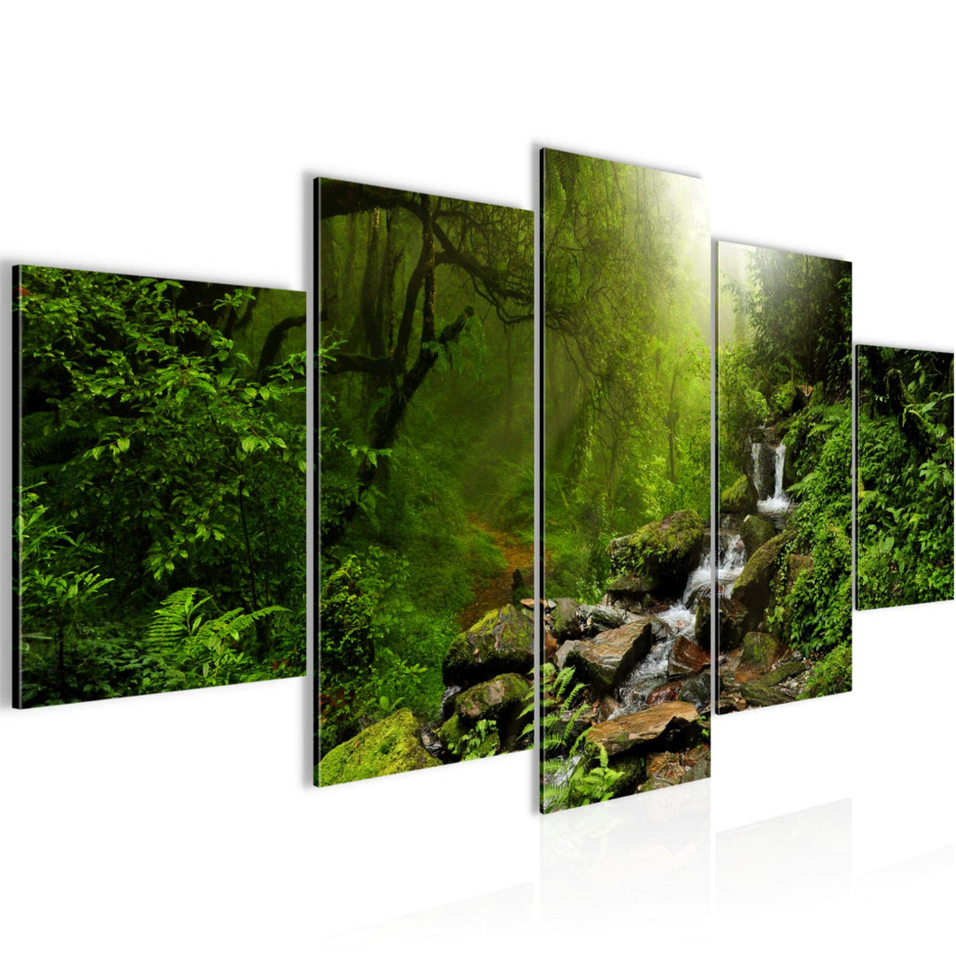 Runa Art Wandbilder Natur Wald 5 Teilig Bild auf Vlies Leinwand Deko Wohnzimmer Schlafzimmer Landsch
