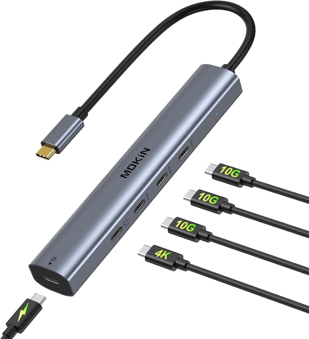 MOKiN 10Gbps USB C HUB, MacBook Adapter USB HUB mit 4K@60Hz Video Output, 100W PD Charging, USB C Da