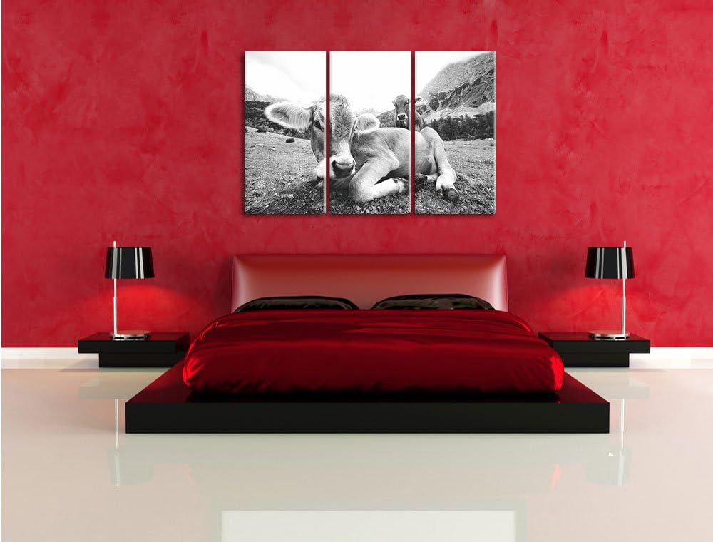 Pixxprint Almkuh in den Bergen als Leinwandbild/Grösse: 3 Teilig (120x80) cm/Wandbild/Kunstdruck/fer