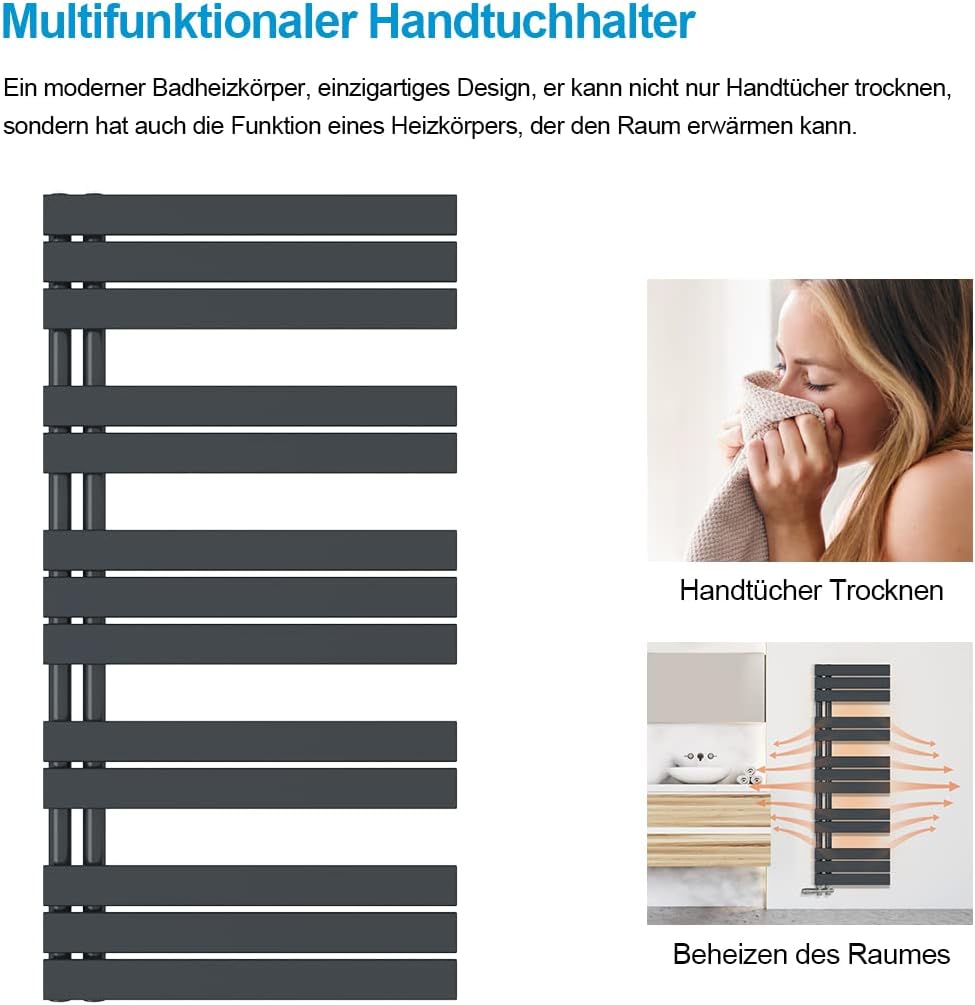Heilmetz® Badheizkörper Flach Design Heizkörper Handtuchtrockner für Badezimmer Handtuchheizkörper m