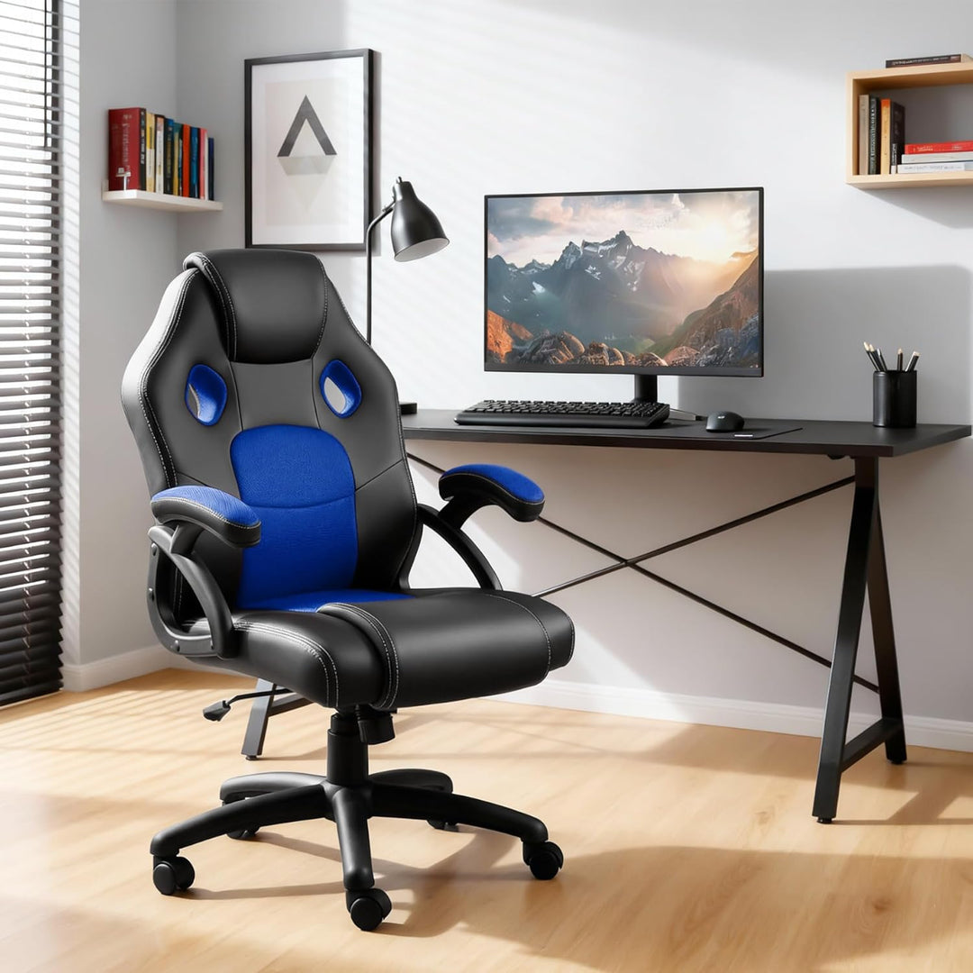 tectake® Racing Bürostuhl, Gaming Stuhl mit Wippfunktion, Chefsessel, Drehstuhl mit Rollen, höhenver