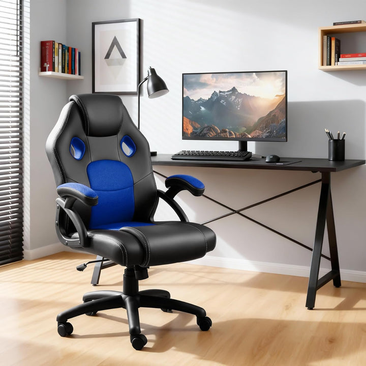 tectake® Racing Bürostuhl, Gaming Stuhl mit Wippfunktion, Chefsessel, Drehstuhl mit Rollen, höhenver