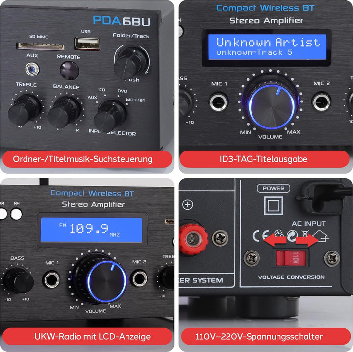 PyleUsa Home Audio Amplifier Home Theater Power Stereo Receiver, Surround Sound, PDA6BUEU, EU Model,