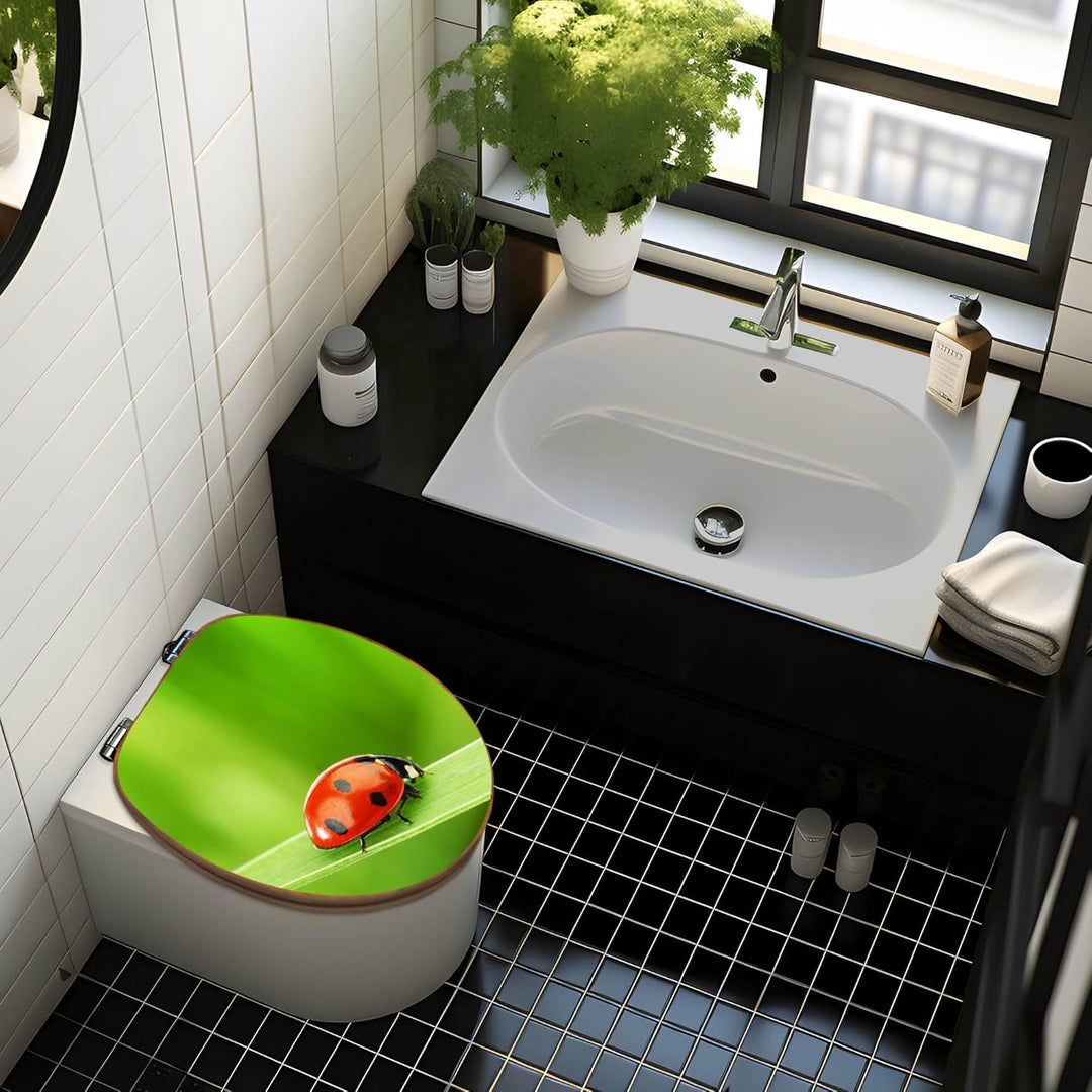 banjado® Design WC Sitz Bambus Absenkautomatik mit Motiv Marienkäfer/Toilettendeckel mit Absenkautom