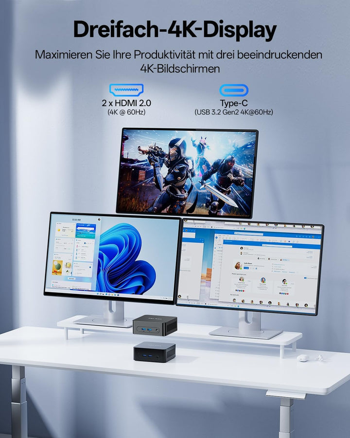 PELADN WI7 Business Mini PC, Intel 7505, 8GB LPDDR4, 256GB SSD | N100/N150-Alternative, SSD bis 4TB,