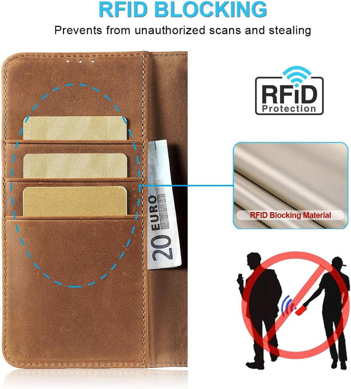 LENSUN Hülle für Samsung Galaxy A26 Echtleder, Handyhülle [Echtes Leder][Walletfach][RFID Schutz] Ha