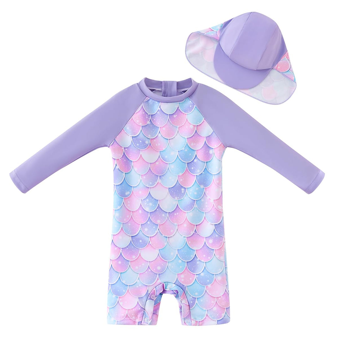 UMELOK Baby Badebekleidung Mädchen Badeanzug mit Sonnenhut UV Schutz 3-6 Monate Blau,meerjungfrau, 3