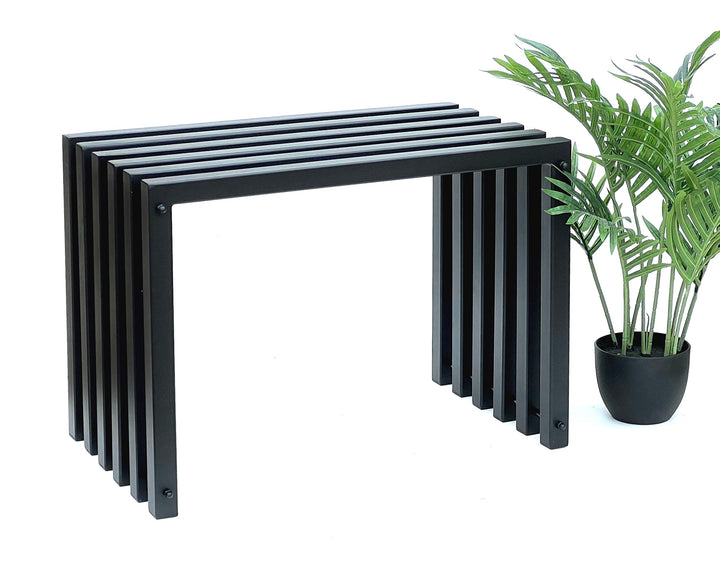 DanDiBo Hocker Metall Schwarz Sitzbank Massiv Wetterfest 60 cm Sitzhocker 96447 Modern Bank Lamellen