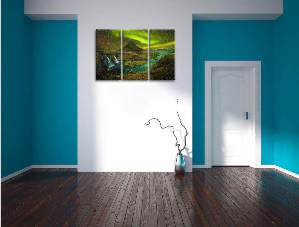 Pixxprint Kirkjufell Wasserfall als Leinwandbild/Grösse: 3 Teilig (120x80 cm) cm/Wandbild/Kunstdruck