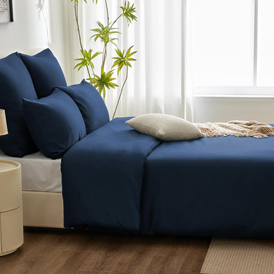 WAVVE Bettwäsche 220x240 3 teilig Blau - Bettbezug 240x220 Set mit 2 Kissenbezüge 65x65 cm, Bettwäsc