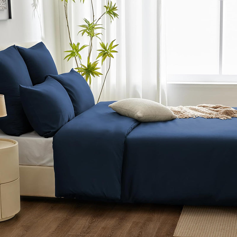 WAVVE Bettwäsche 220x240 3 teilig Blau - Bettbezug 240x220 Set mit 2 Kissenbezüge 65x65 cm, Bettwäsc