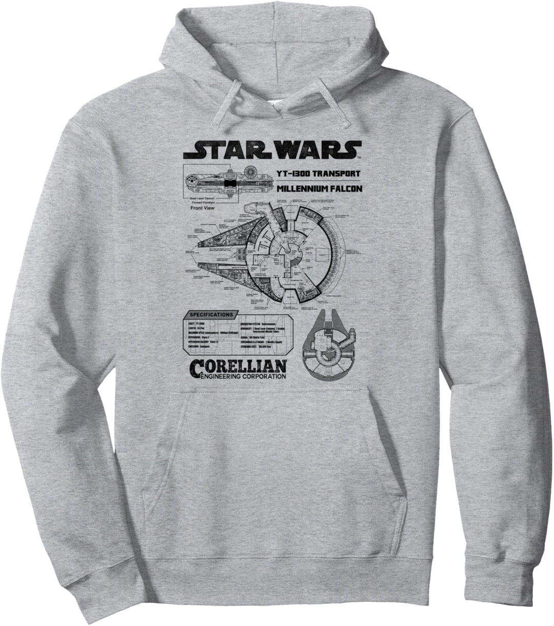 Star Wars Millennium Falcon Outlined Schematics Poster Pullover Hoodie
