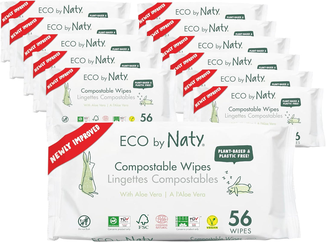 Eco by Naty Parfümfreie Aloe Vera Baby Feuchttücher - 100 % kompostierbare und pflanzliche Tücher, g