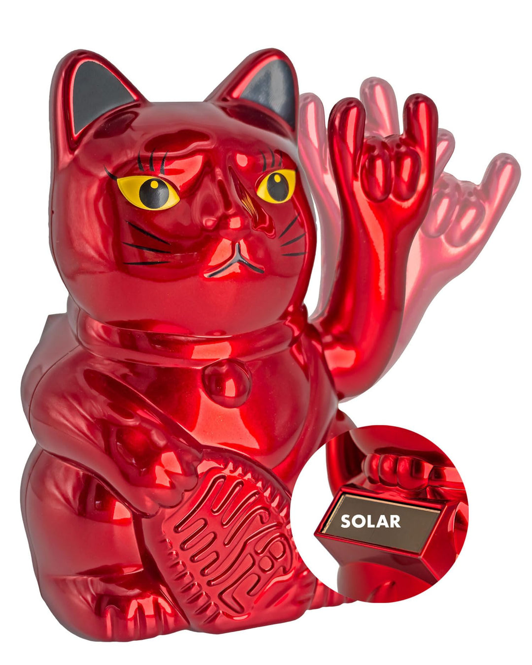 ANGRY CAT Mini Winkekatze Lucky CAT - SOLAR betriebe lustige winkende Rock-Katze mit Heavy-Metal-Zei