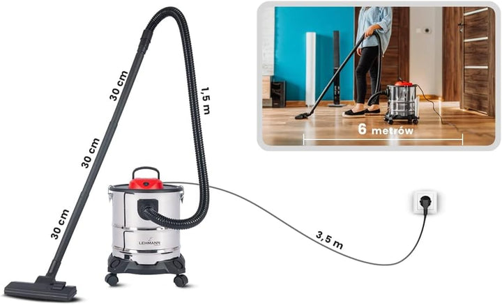 Lehmann Haddo Industriestaubsauger 2000W | Aschesauger für Kamin mit Doppelfilteranlage | Kaminsauge