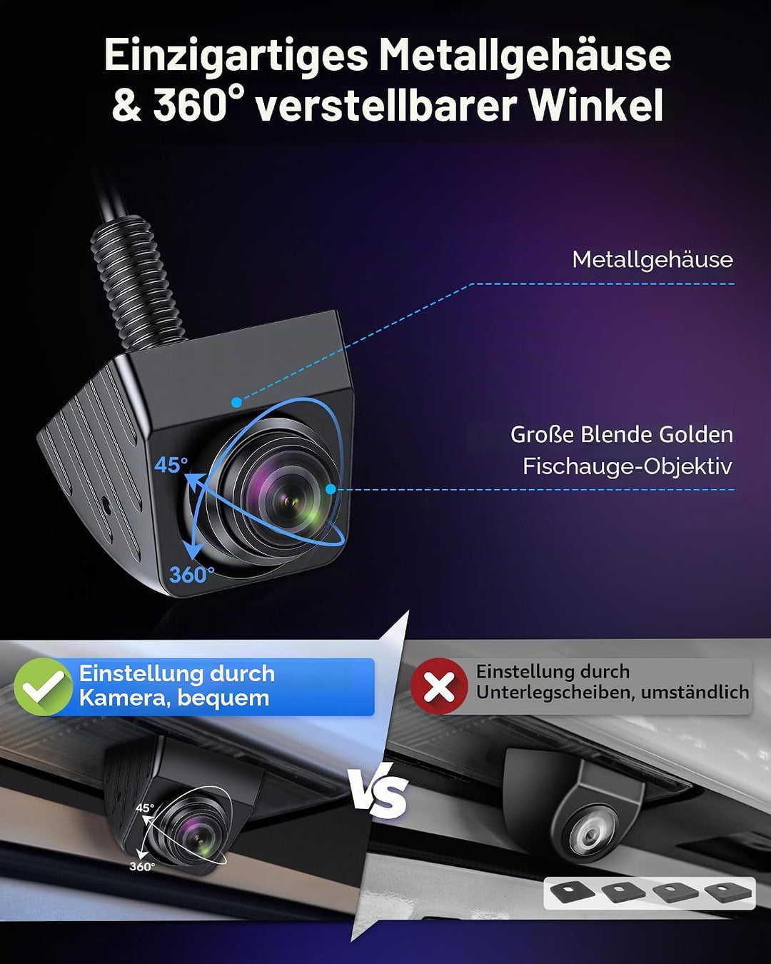180° Weitwinkel Rückfahrkamera AHD 1080P Auto ruckfahrkamera Metallgehäuse 360° Einstellbar OEM Look