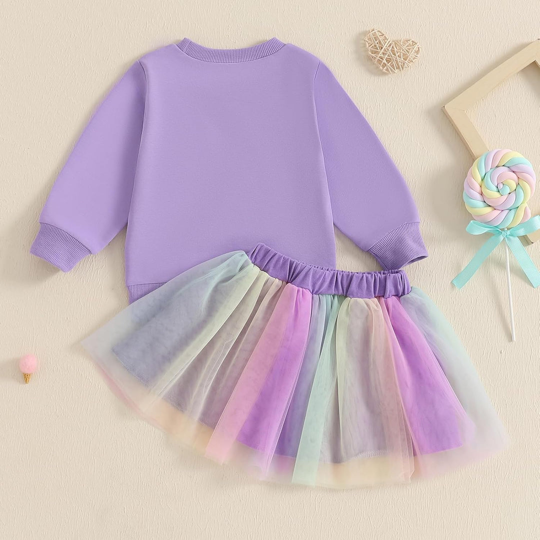 Baby Mädchen Geburtstag Outfit Prinzessein Spitzen Rock Set Langarm Buchstaben Stickerei Sweatshirt+