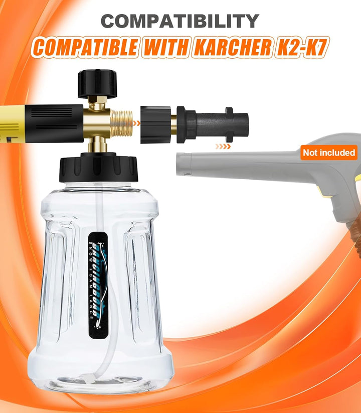 Verbesserte Schaumlanze Schaumkanone für Kärcher K-Serie K2 K3 K4 K5 K6 K7 Hochdruckreiniger, 1L Sch