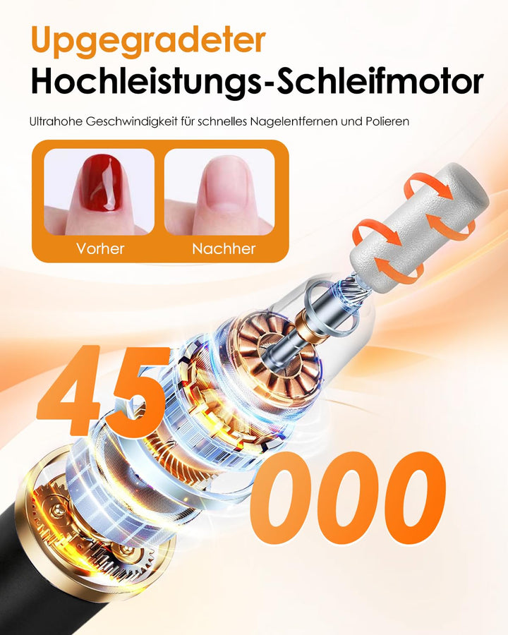 CozyZen Elektrische Nagelfeile, Profi Nagelfräse 35.000 U/min mit LED | Mit Fusspedal, 6 Aufsätzen u