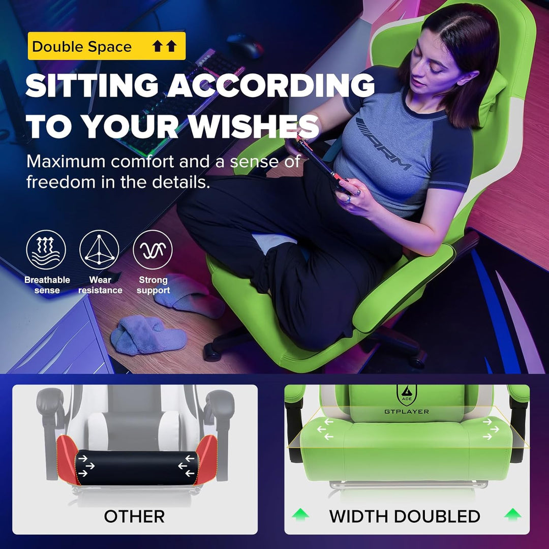 GTPLAYER Gaming Stuhl Ergonomischer Gaming Sessel Schreibtischstuhl Kunstleder, Federsitzkissen, Ver