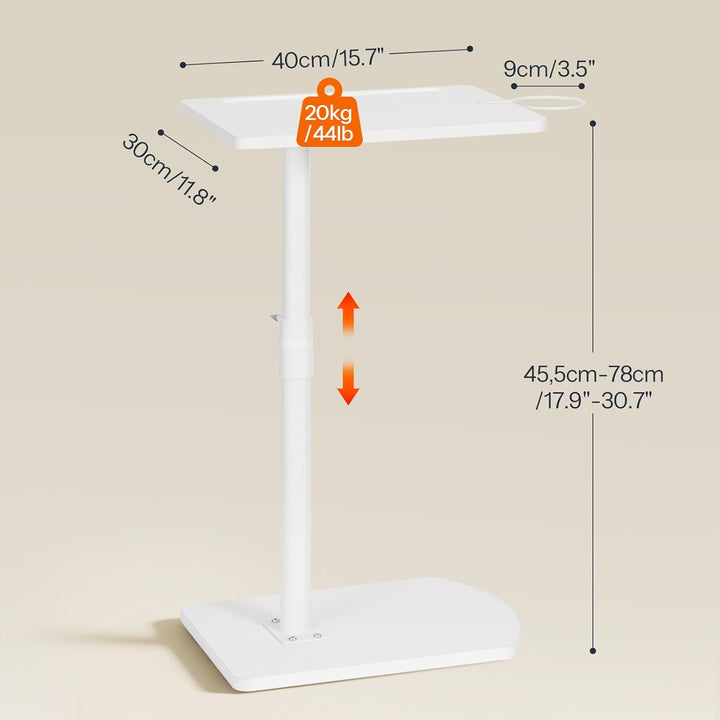 HOOBRO C-Form Beistelltisch Höhenverstellbar von 45,5-78 cm, 360° drehbarer Sofatisch mit Getränkeha