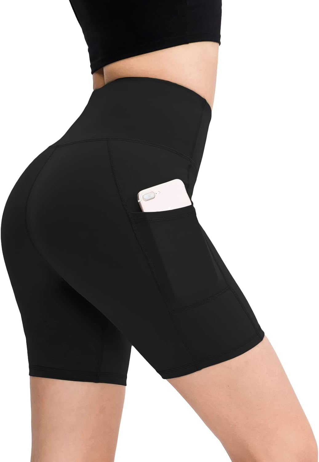 HomyComy Damen Sporthose Kurze Hohe Taille Yogahose Leggings für Sommer Leggins Radlerhose Fitness H