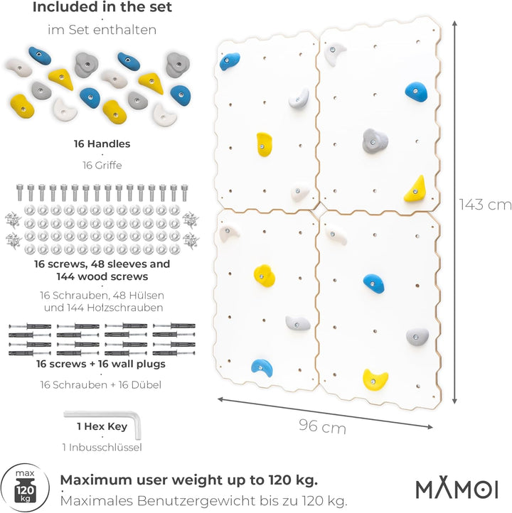MAMOI® Kletterwand für kinderzimmer, Klettergerüst und spielgeräte Indoor, Klettern mit Klettergriff