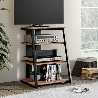 FITUEYES Design HiFi Rack aus Holz & Stahl, Plattenspieler Tisch mit verstellbaren Ablage, HiFi Rega