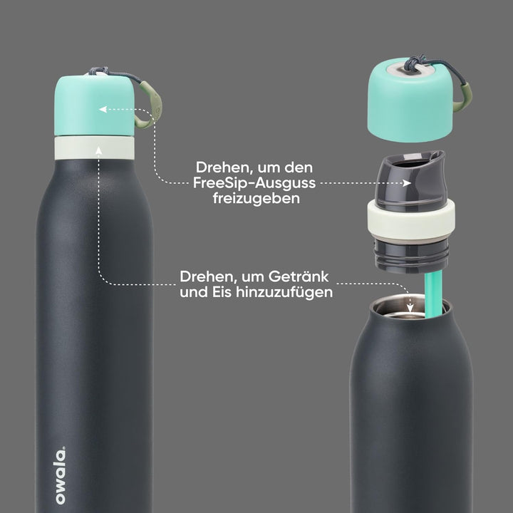 Owala FreeSip Twist Isolierte Edelstahl Trinkflasche mit Strohhalm, 710 ml – BPA-frei, optimal für S