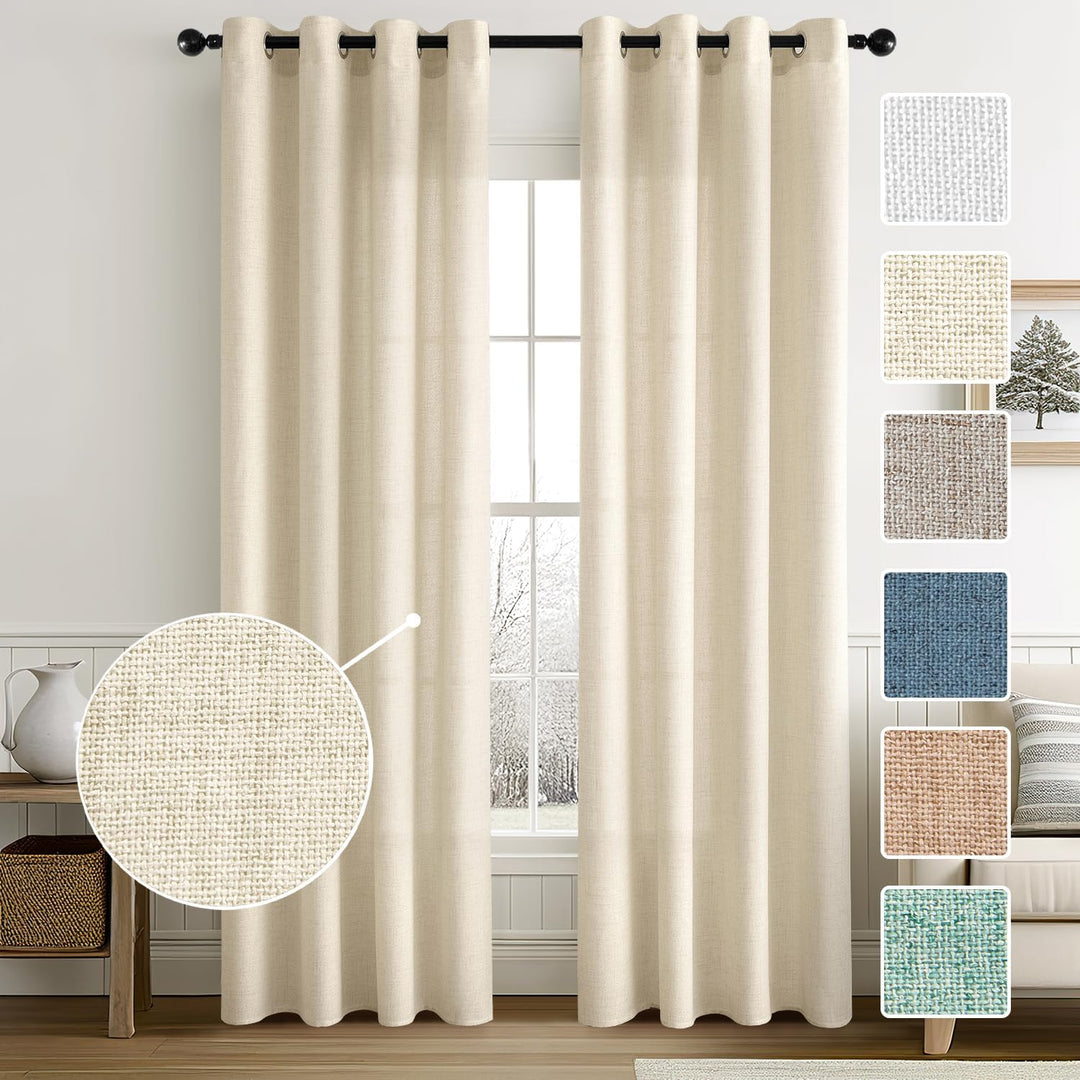 MIULEE Leinen Vorhänge mit Leinen Ringe Effekt Wohnzimmer Modern Semi-transparent Voile Vorhang Natu