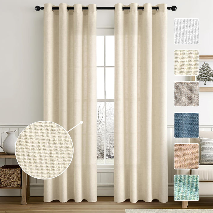 MIULEE Leinen Vorhänge mit Leinen Ringe Effekt Wohnzimmer Modern Semi-transparent Voile Vorhang Natu