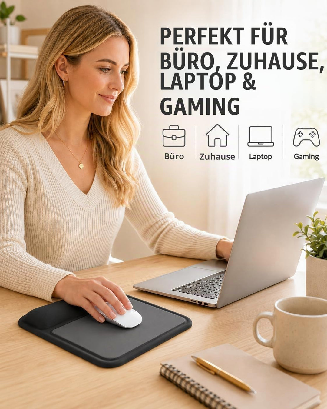 Mauspad mit gelkissen Handgelenkauflage,mousepad ergonomisch Vertieftes Anti-Druck Design, Rutschfes