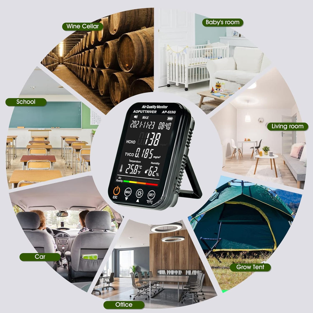 Formaldehyd Detektor, Feuchtigkeit Temperatur Luftqualitätsmonitor für HCHO/TVOC, 4 in1 Raumluftvers