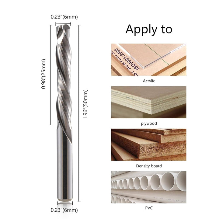 6mm Schaft Downcut CNC Fräser Schaftfräser 2 Stücke, 2-Flöte Spiralnutfräser 25mm Schnittlänge CNC B