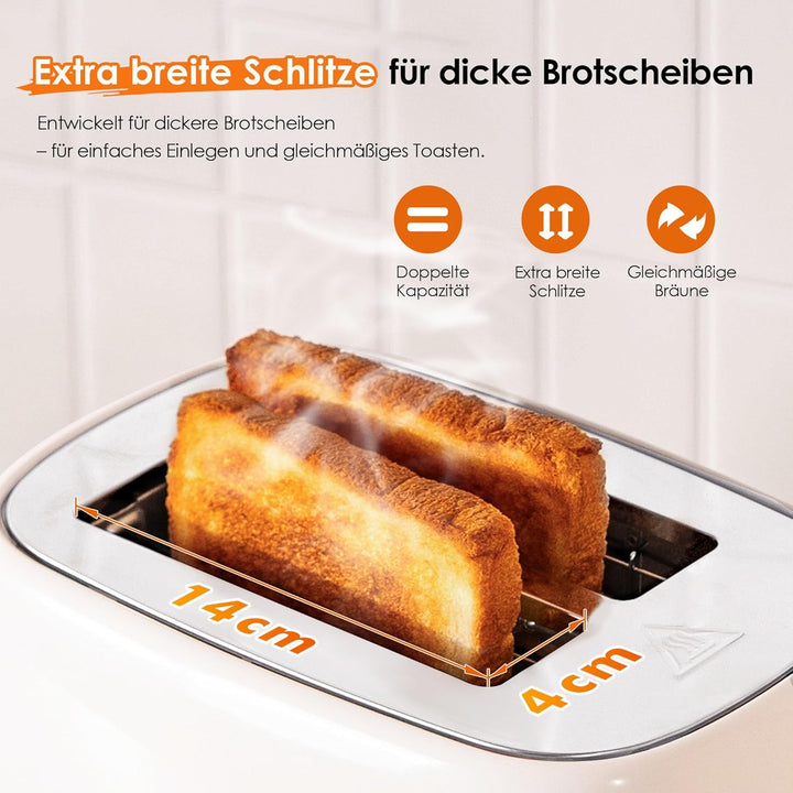 Fab by Kitchen in the box Toaster 2 Scheiben, Retro Toaster aus Edelstahl mit breiten Schlitzen und