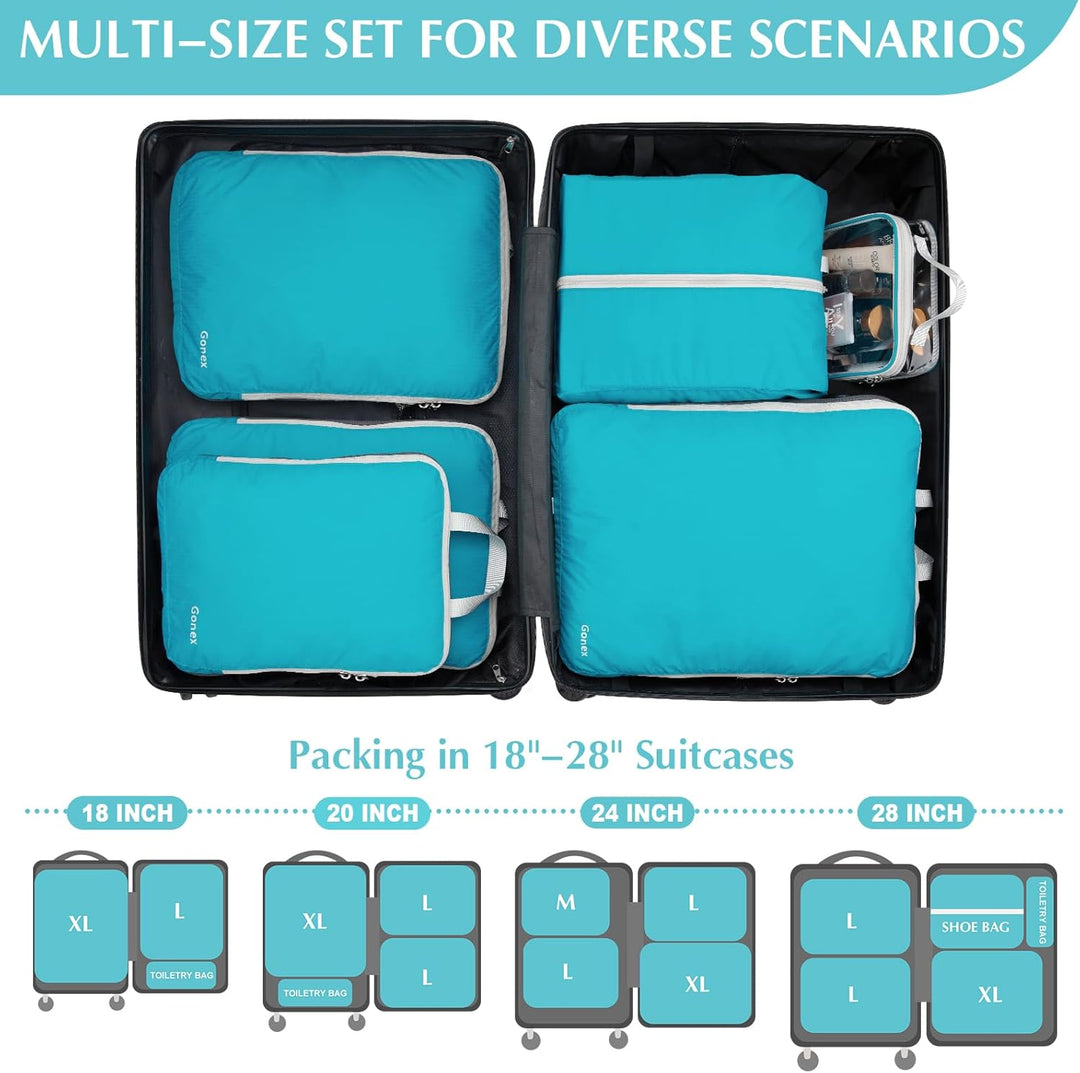 Gonex Compression Packing Cubes 6er Set, Gonex Kleidertaschen 6-teilig Verpackungswürfel, Kleidertas