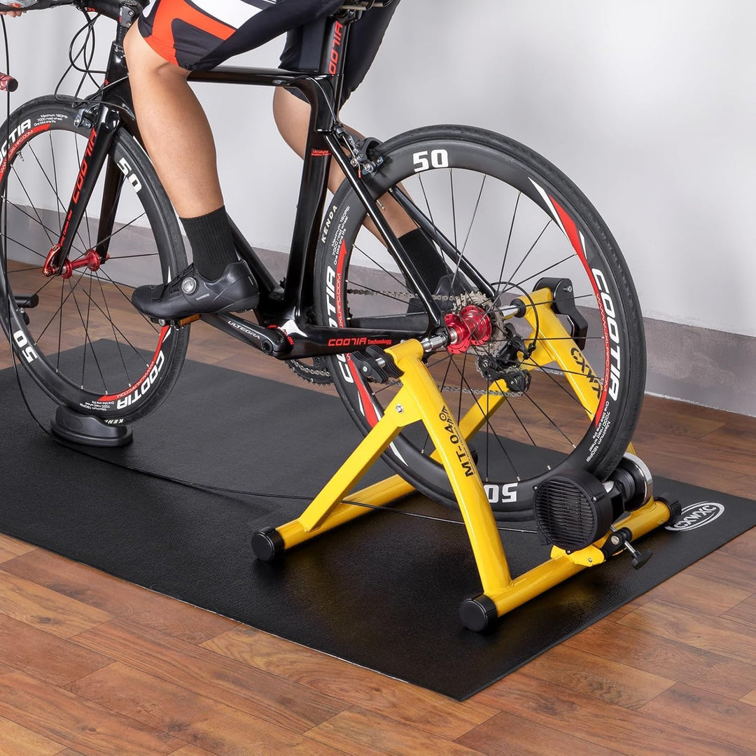 CXWXC Fahrrad Rollentrainer, Klappbar Stahl Bike Trainer mit Schnellspanner Vorderradunterlage Radtr