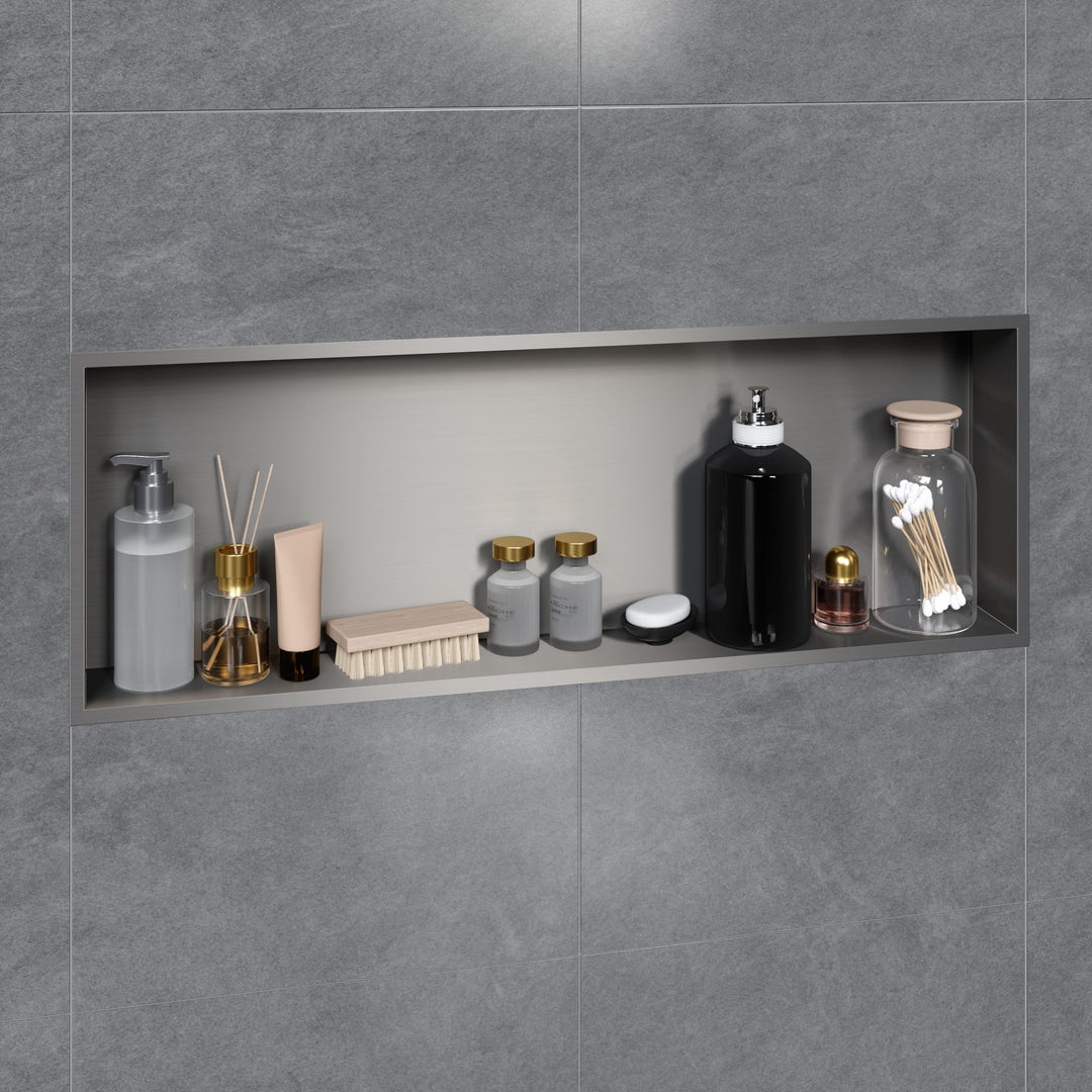 VILSTEIN Wandnische Dusche 30x90 cm [ROSTFREI] - Randlose Duschnische - Wandnische Silber - Einbaure