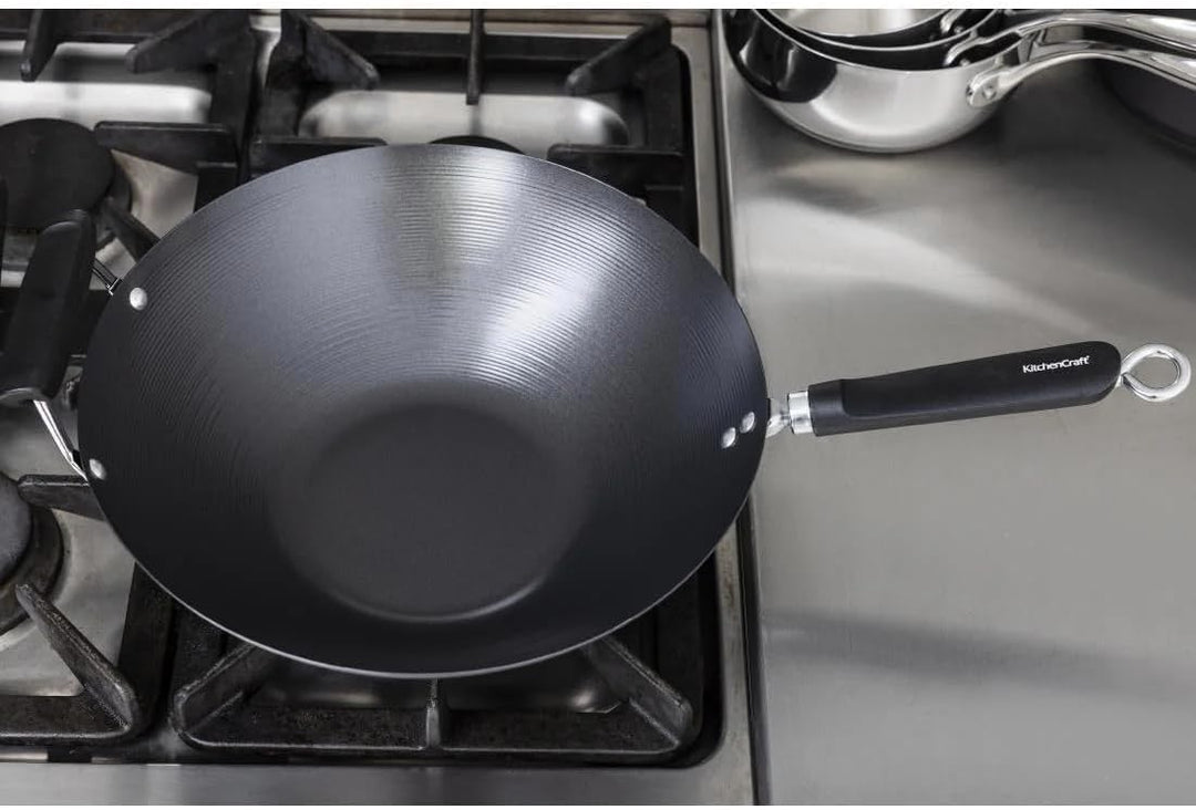Kitchen Craft Pure Oriental Wok aus Carbonstahl mit Antihaftbeschichtung, 35,5 cm 28 x 18 x 18 cm, 2