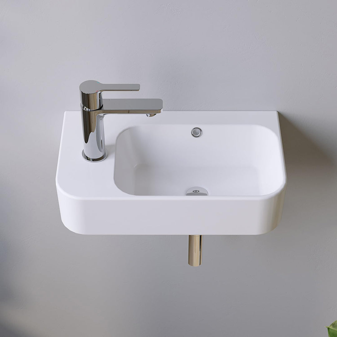 Waschbecken Keramik Waschtisch Hängewaschbecken klein Handwaschbecken Weiss Eckig 45 x 27 cm Badezim