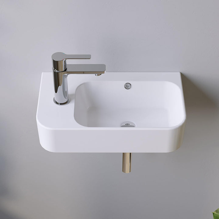 Waschbecken Keramik Waschtisch Hängewaschbecken klein Handwaschbecken Weiss Eckig 45 x 27 cm Badezim