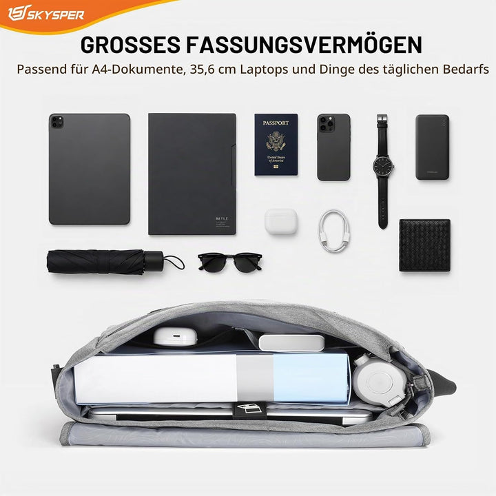 SKYSPER 15,6-Zoll Messenger Bag mit RFID-Schutz | Gross, für Herren &amp; Damen, Messenger-Stil, Anti-Di