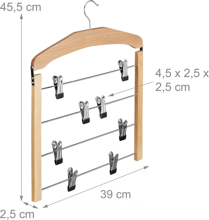 8 x Rockbügel mehrfach, Hosenbügel Holz, 360° drehbarer Haken, Kleiderbügel rutschfest, HBT 45,5x39x