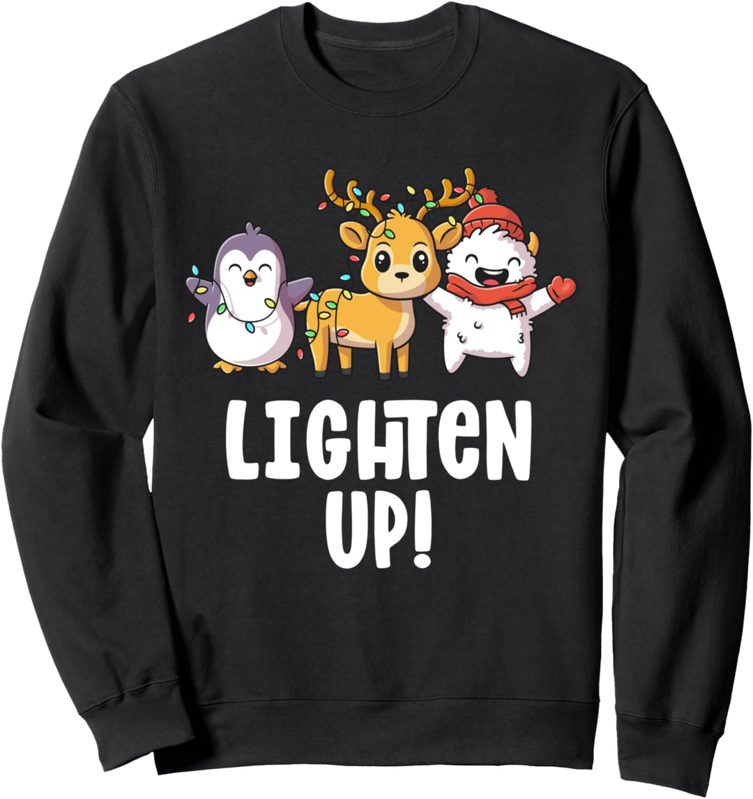Lighten Up Cute Christmas Shirt Women Penguin Reindeer Yeti Sweatshirt