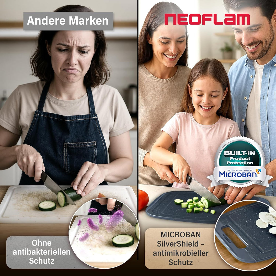 Neoflam Microban Antimikrobielles Schneidebrett aus Kunststoff, 3 Sets, BPA-frei, rutschfester EZ-Gr