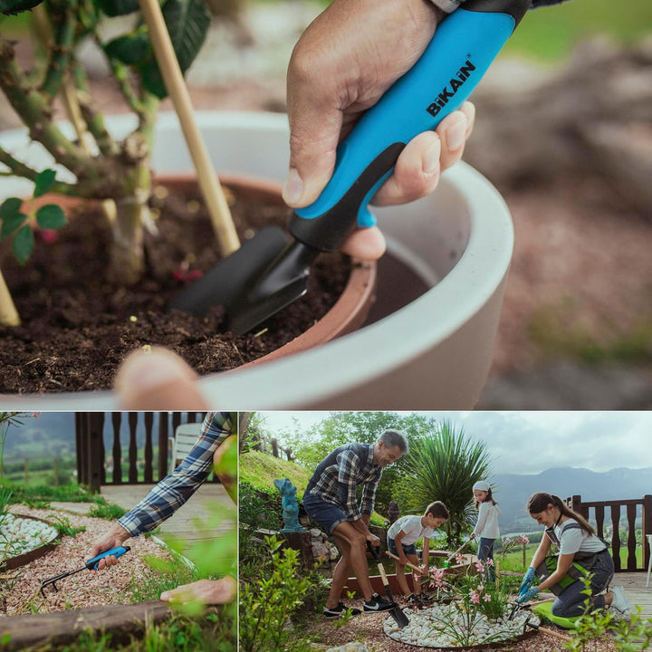 BIKAIN - Gartenwerkzeug-Set - 3 Werkzeuge - Enthält Breite Schaufel, Lanze+Gabel und Kultivator - Er